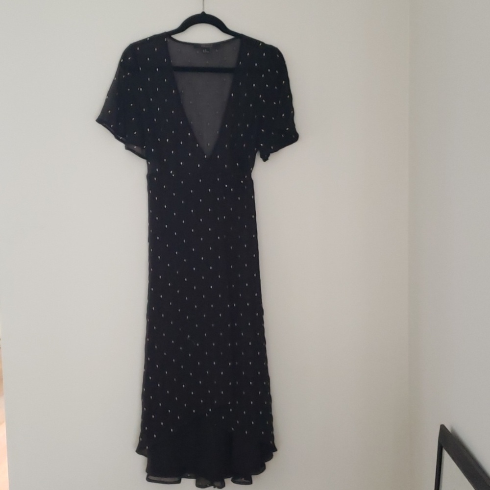 Wrap Dress Black with gold Stitched diamond patter